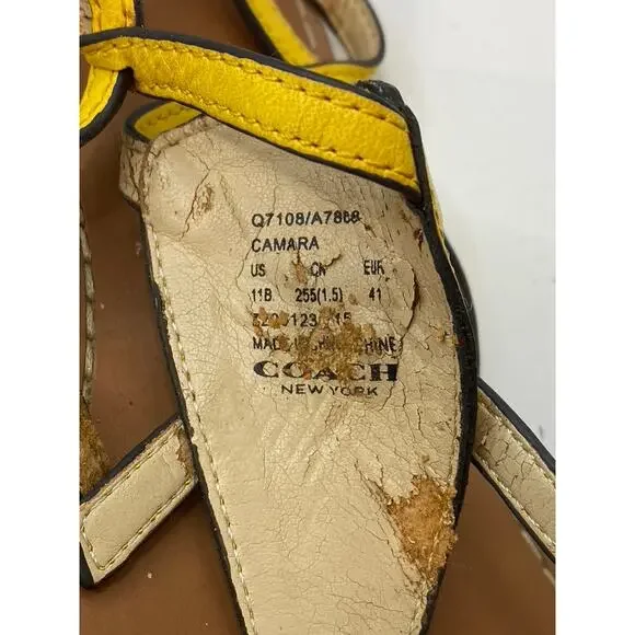 COACH Women's Yellow Thong Round-Toe Camara Ankle Strap Flat Sandals SZ 11 - Picture 7 of 8